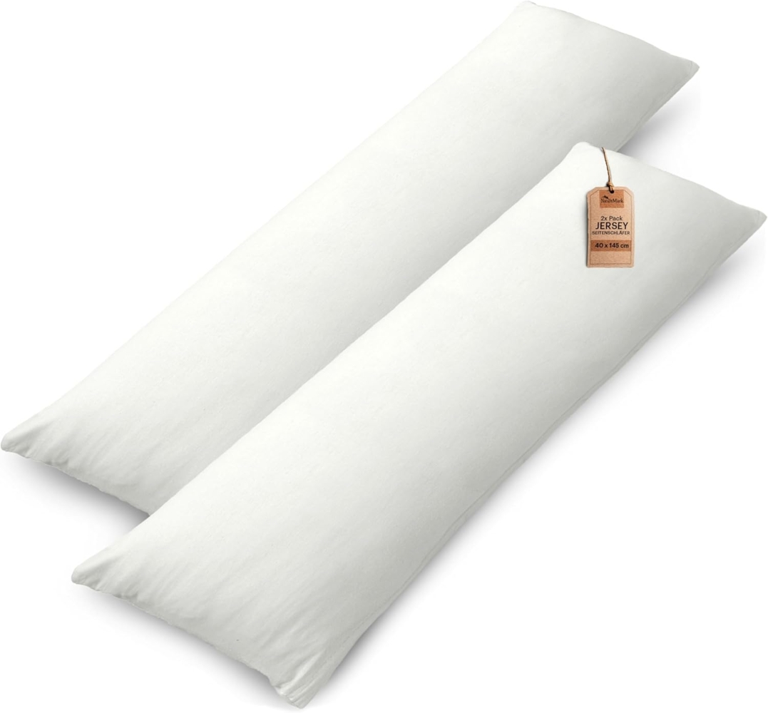 NatureMark 2er Pack Jersey Kissenbezug Kissenhülle Kissenbezüge Seitenschläferkissen Nackenkissen viele Größen und Farben ÖKO-TEX (40x145 cm (Seitenschläfer/Stillkissenbezug), Natur/Creme) Bild 1