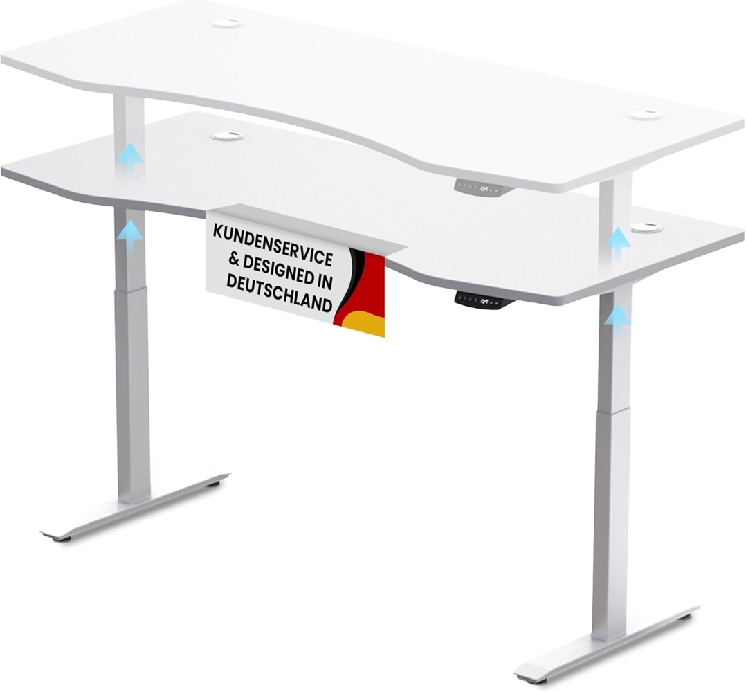 Schreibtisch Höhenverstellbar Elektrisch Mit Memory Funktion Ergonomischer Stehtisch Mit Teleskop Tischgestell 180x80 cm Oder 150x78 cm (Weiß-Weiß, 180x80 cm) Bild 1