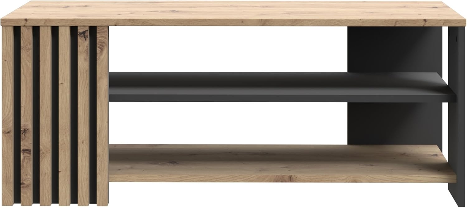 Forte Cardigan Couchtisch 110, moderner Sofatisch mit Ablage und Lamellendesign, Wohnzimmer, Holzwerkstoff, Artisan Eiche Holzdekor|Schwarz, 110 cm breit x 45 cm hoch x 60 cm tief Bild 1