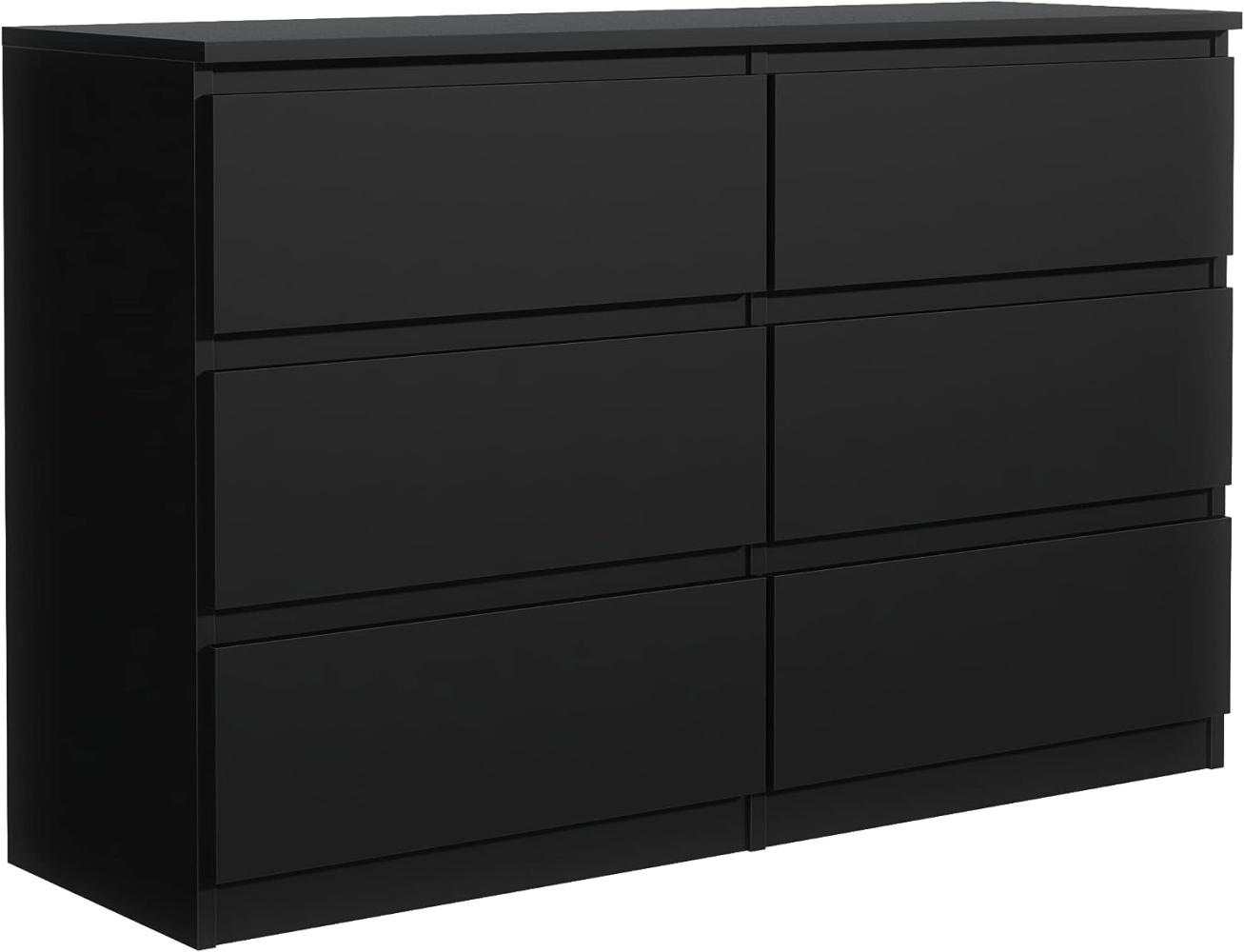 meble masztalerz Kommode Schwarz mit 6 Schubladen 120 cm, Sideboard Wohnzimmer, Kommode Schlafzimmer H: 78,5cm, B: 120 cm, T: 39 cm, Kommode mit Schubladen, Schubladenschrank Bild 1