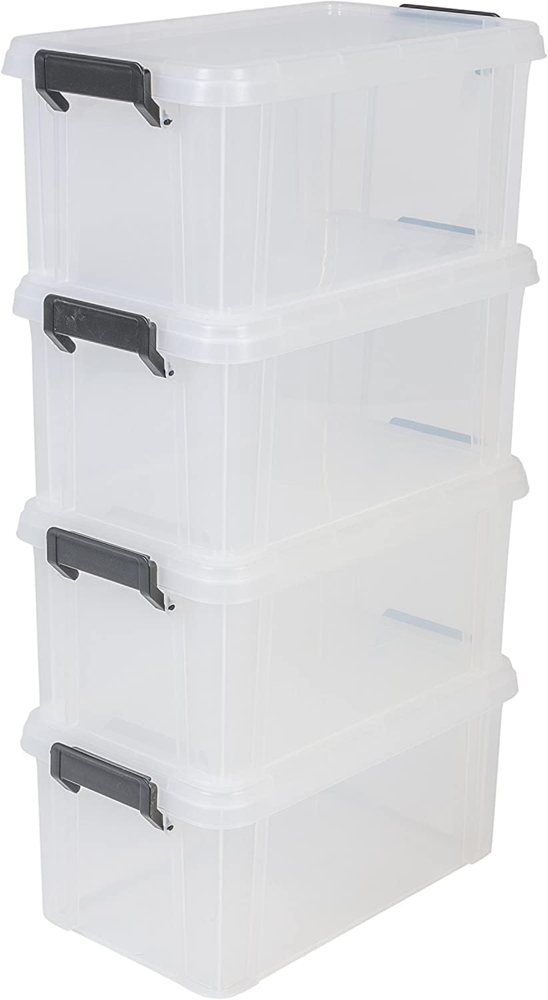 Iris Ohyama, Plastik Aufbewahrungsbox mit Deckel, 6L, 4er Set, Transparent, Verschlussclips, Griff, Stapelbar, Solide & Langlebige Organisation, Für Zimmer, Garage, Büro, MBX-6 Bild 1