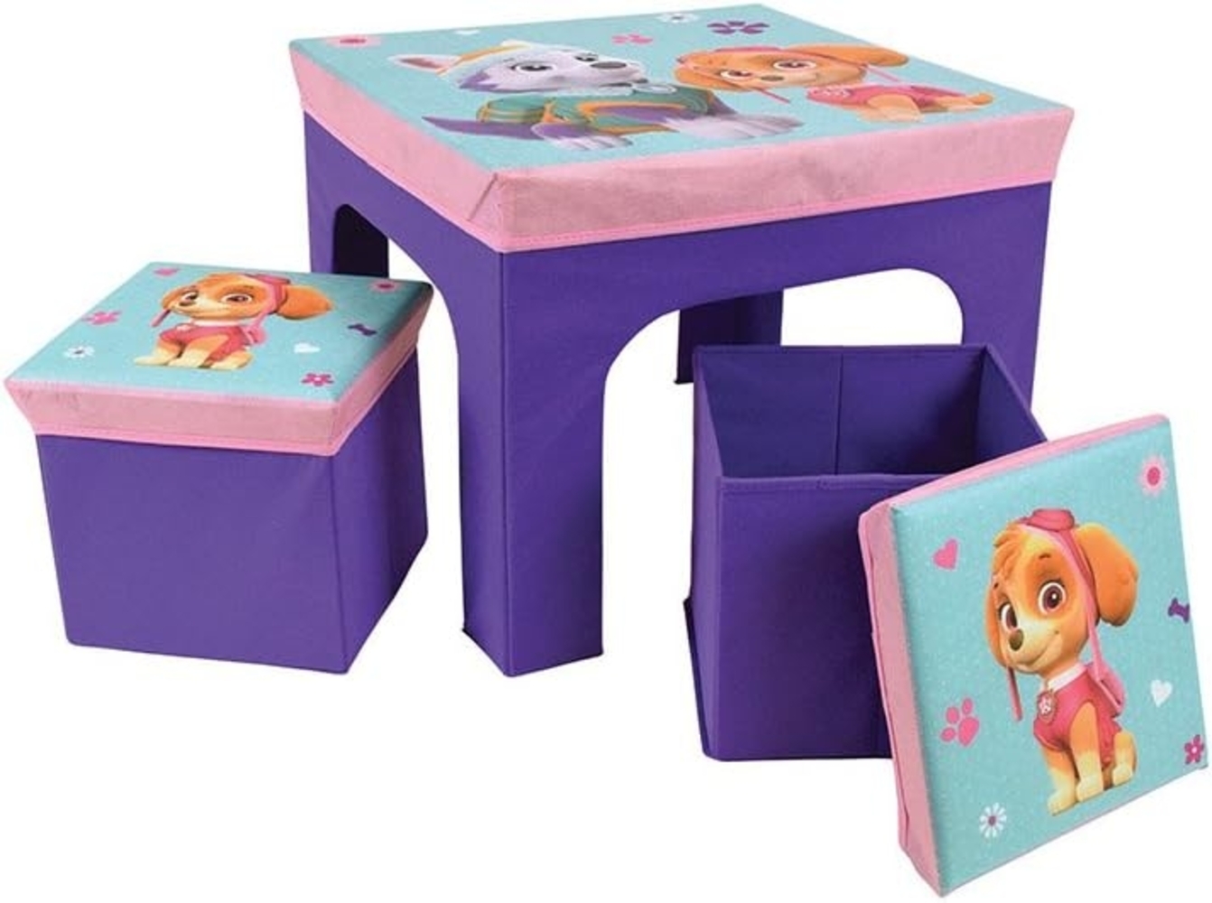 Fun House Paw Patrol Mädchen Tisch mit 2 Hockern, faltbar, für Kinder, MDF/Vlies, Rosa, 52 x 52 x 15 cm Bild 1