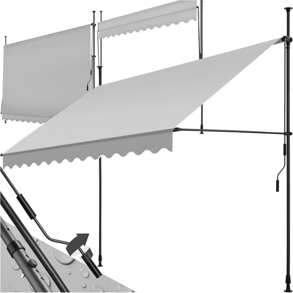 tectake® Klemmmarkise mit Handkurbel, Balkon Markise ohne Bohren, Markise höhenverstellbar, UV-beständig, wasserabweisend, Terrassenüberdachung, Sonnenschutz Terrasse & Balkon, Breite 300 cm -hellgrau Bild 1