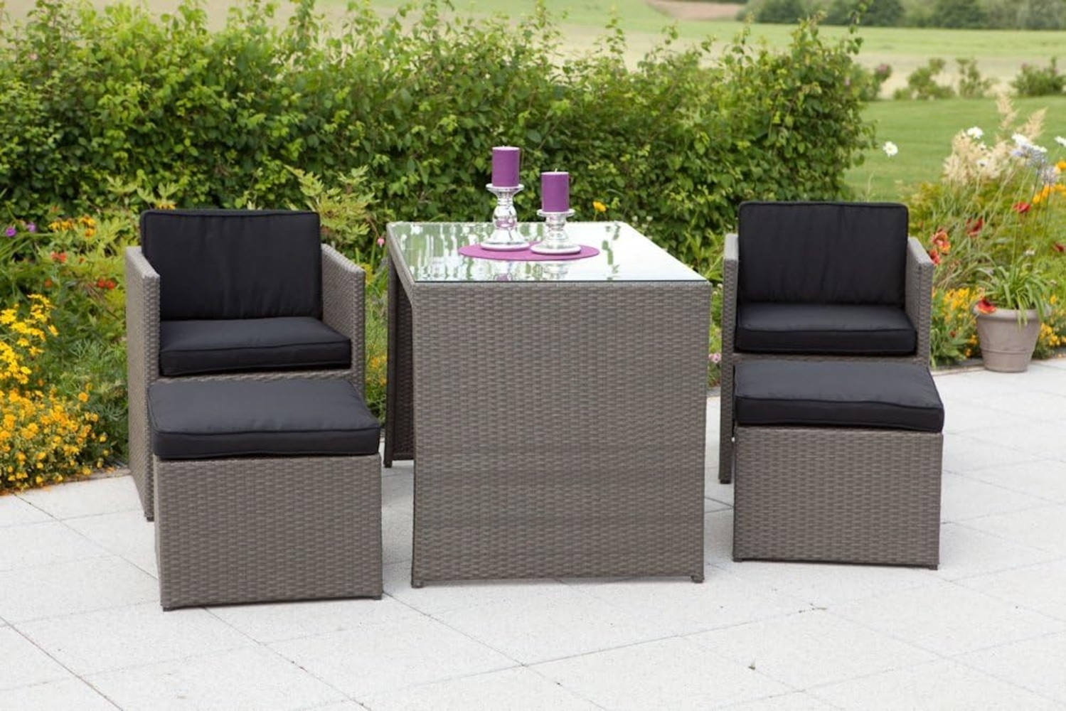 MERXX Garten-Essgruppe Merano, (11-tlg), 2 Sessel, 2 Hocker, Tisch 128x70 cm, Polyrattan Bild 1