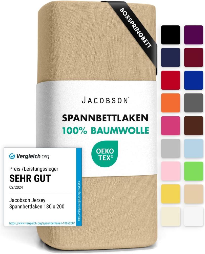 Jacobson Jersey Spannbettlaken Spannbetttuch Baumwolle Bettlaken (140x200-160x220 cm, Beige) Bild 1