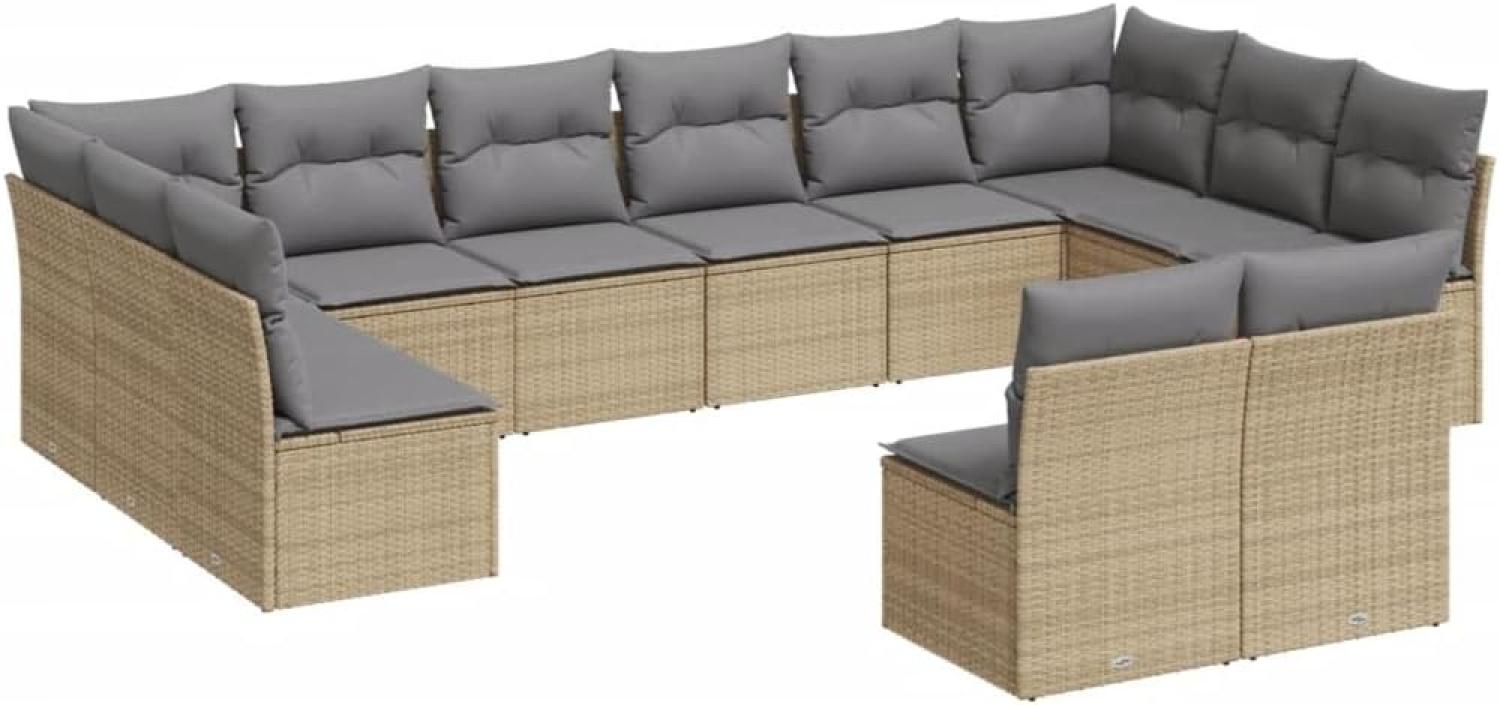 vidaXL 12-tlg. Garten-Sofagarnitur mit Kissen Beige Poly Rattan 3250208 Bild 1