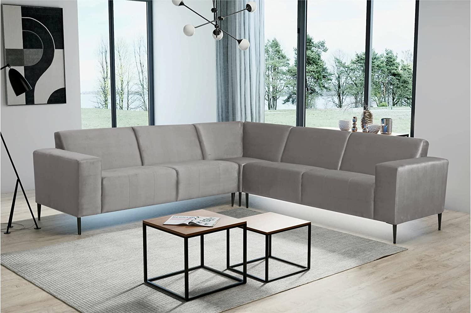 Stylefy Tarabo Ecksofa Grau Velours SORO Bild 1