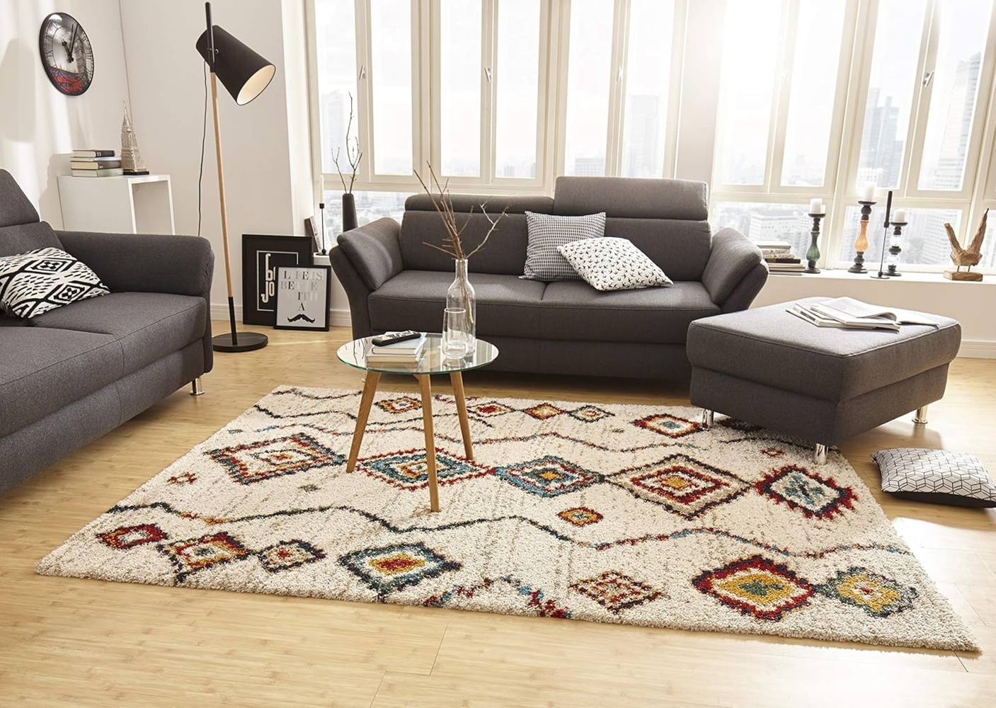 HANSE Home Hochflor-Teppich Geometric, rechteckig, Höhe: 30 mm, Shaggy, Flokati, Boho Design, Weich, Flauschig, Geometrisches Muster Bild 1