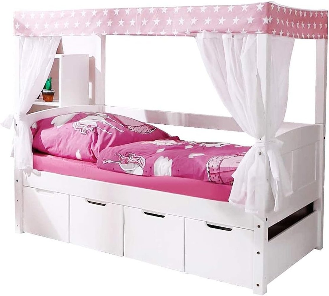 Ticaa 'Mini' Himmelbett weiß, Stern rosa, inkl. Bettkasten 'Maria' 80x160 Bild 1