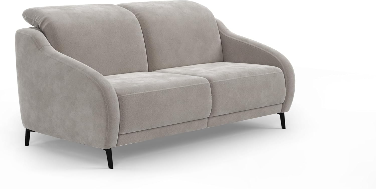 CAVADORE 3er-Sofa Blue, 3-Sitzer Couch im modernen Design mit motorischer TV-Funktion inkl. klapptisch, USB-Anschluss, Kopfteilverstellung, mattschwarzen Metallfüßen, Mikrofaser, Hellgrau Bild 1