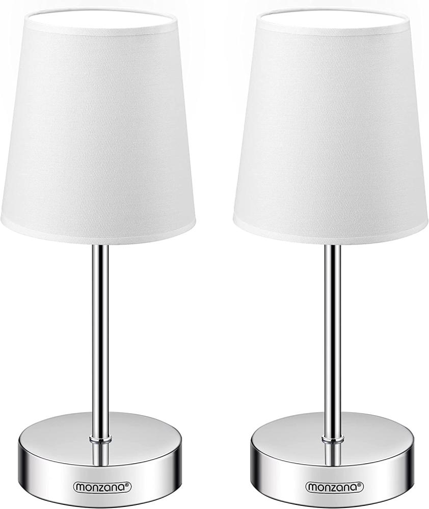 monzana Tischleuchte, Weiß 2er Set, 2er Set 32 cm Stoffschirm E14 Chrom Metall Wohnzimmer Büro Bild 1