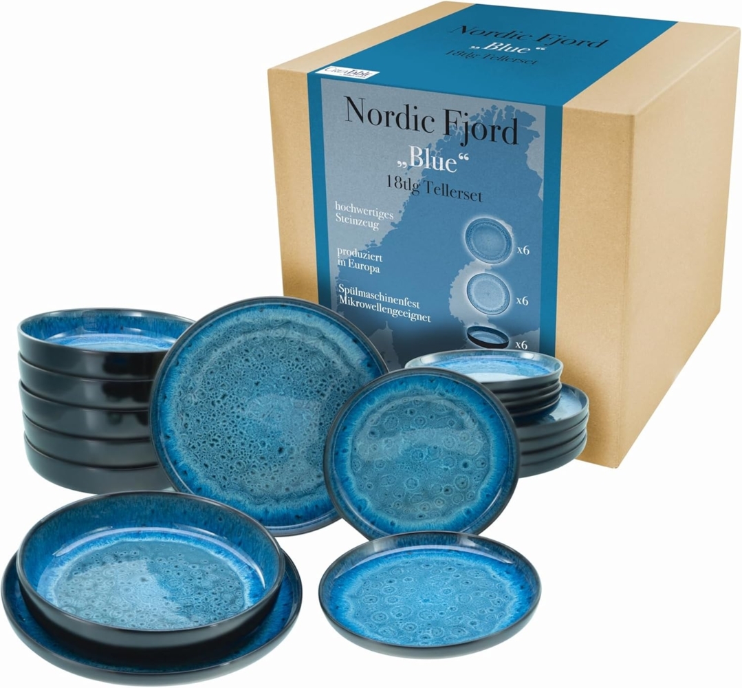 CreaTable Teller-Set Nordic Fjord (18-tlg), 6 Personen, Steinzeug, je 6 Speiseteller 26 cm, Suppenteller 22,5 cm, Dessertteller 19,5 cm Bild 1