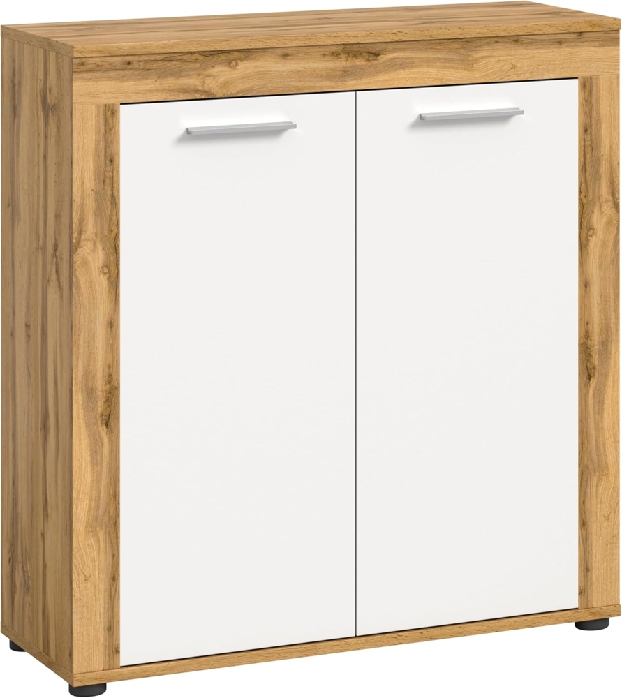 xonox. home Wohnen Jam X8BK6T20 Highboard Hochkommode Wohnzimmerschrank Hochschrank in Wotan Eiche Melamin und weiß Melamin, ca. B/H/T: 80 x 88 x 35 cm Bild 1