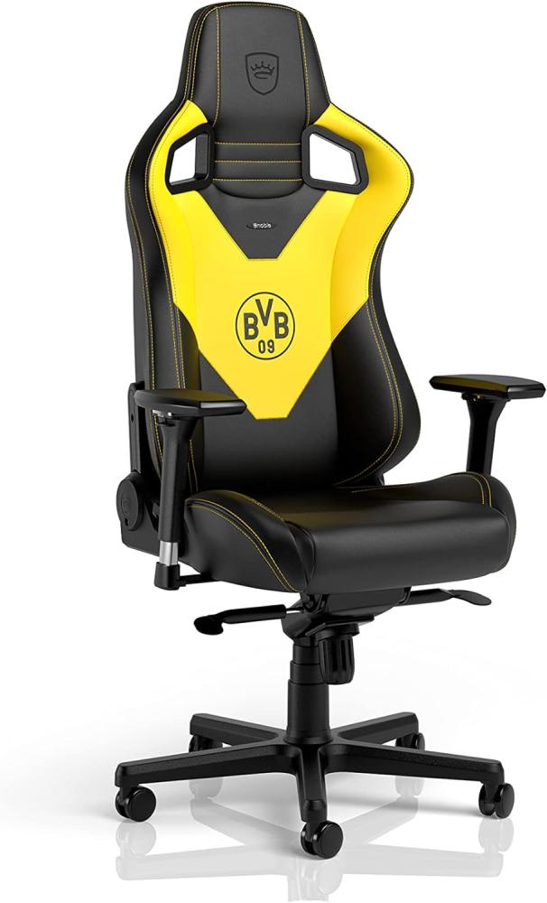 noblechairs Epic Gaming Stuhl, Bürostuhl Ergonomisch, Schreibtisch Stuhl, Kopf- und Lendenstütze, PU-Leder, Entwickelt für Nutzer bis 120 kg und 1,7 Meter Hoch, (Borussia Dortmund Edition) Bild 1