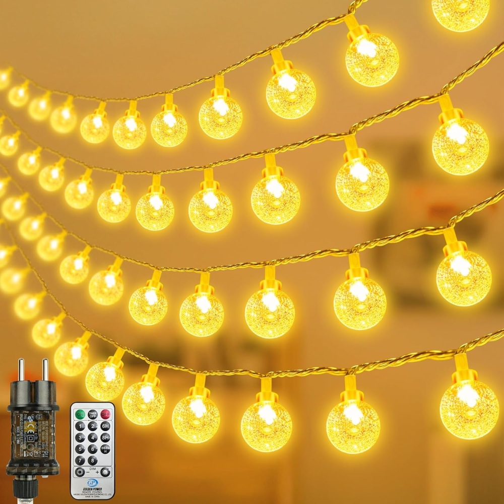 LED Lichterkette Strombetrieben,13M Lichterkette Kugel warmweiß mit Stecker für Außen und Innen,IP65 Wasserdicht Lichterketten mit Dimmbar Fernbedienung,Ideal für Zimmer,Weihnachten,Party,Garten Bild 1