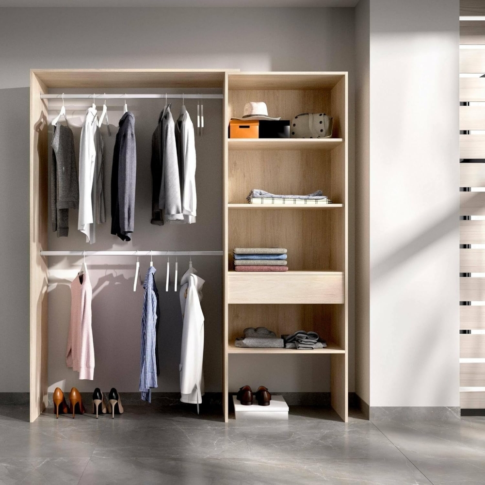 Dmora - Großer Kleiderschrank Lhotse, Struktur für begehbaren Kleiderschrank, offener Kleiderbügel, 160 x 40 x 187 cm, Eiche Bild 1