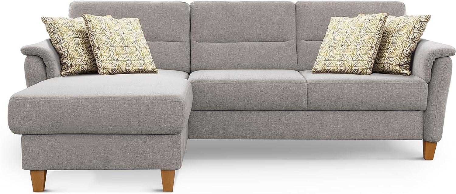 CAVADORE Ecksofa Palera / L-Form-Sofa im Landhausstil mit Federkern / 244 x 89 x 163 / Chenille-Bezug, Hellgrau Bild 1