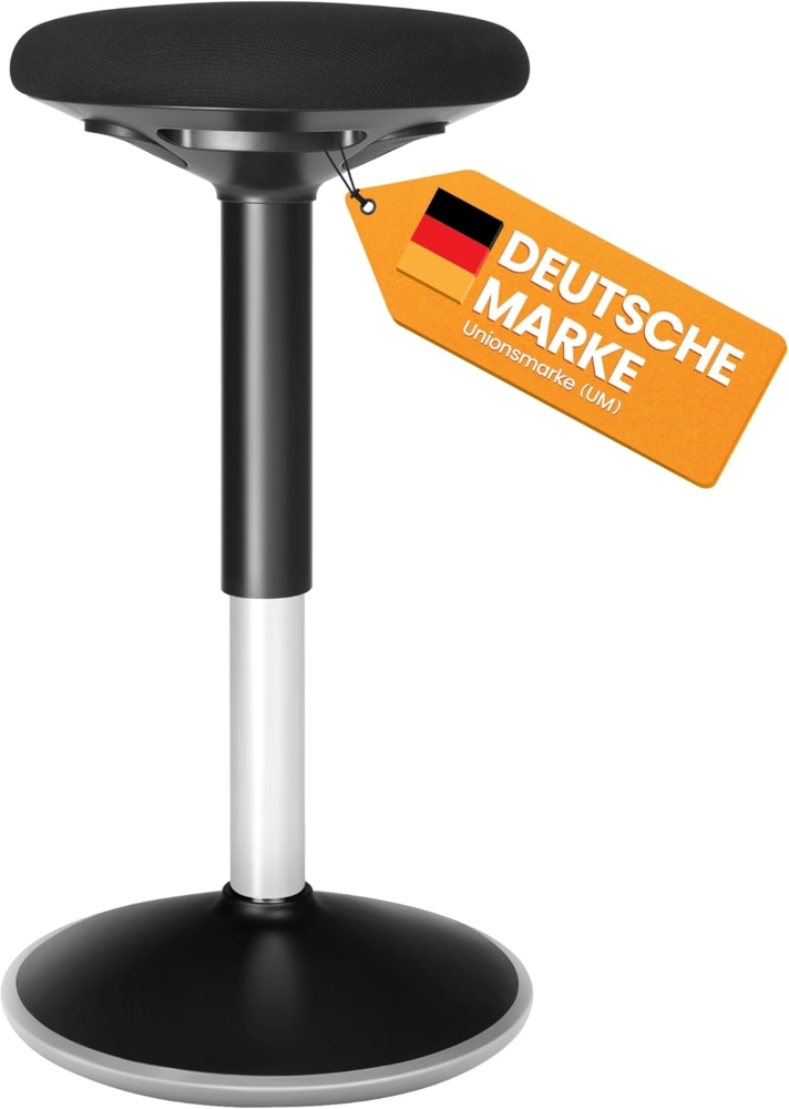 Songmics Drehstuhl, ergonomischer Arbeitshocker, 360°, höhenverstellbar, Polyester, Schaumstoff, Stahl, Kunststoff, TPR, Schwarz, 56-81x33 cm Bild 1