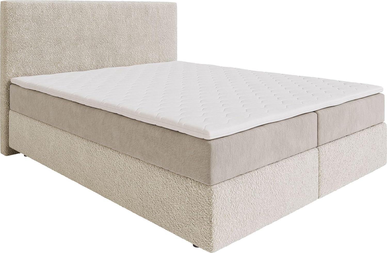 Boxspringbett Dream-Well 160x200 cm Bouclé Creme-Weiß mit Taschenfederkernmatratze und Topper Visco Bild 1