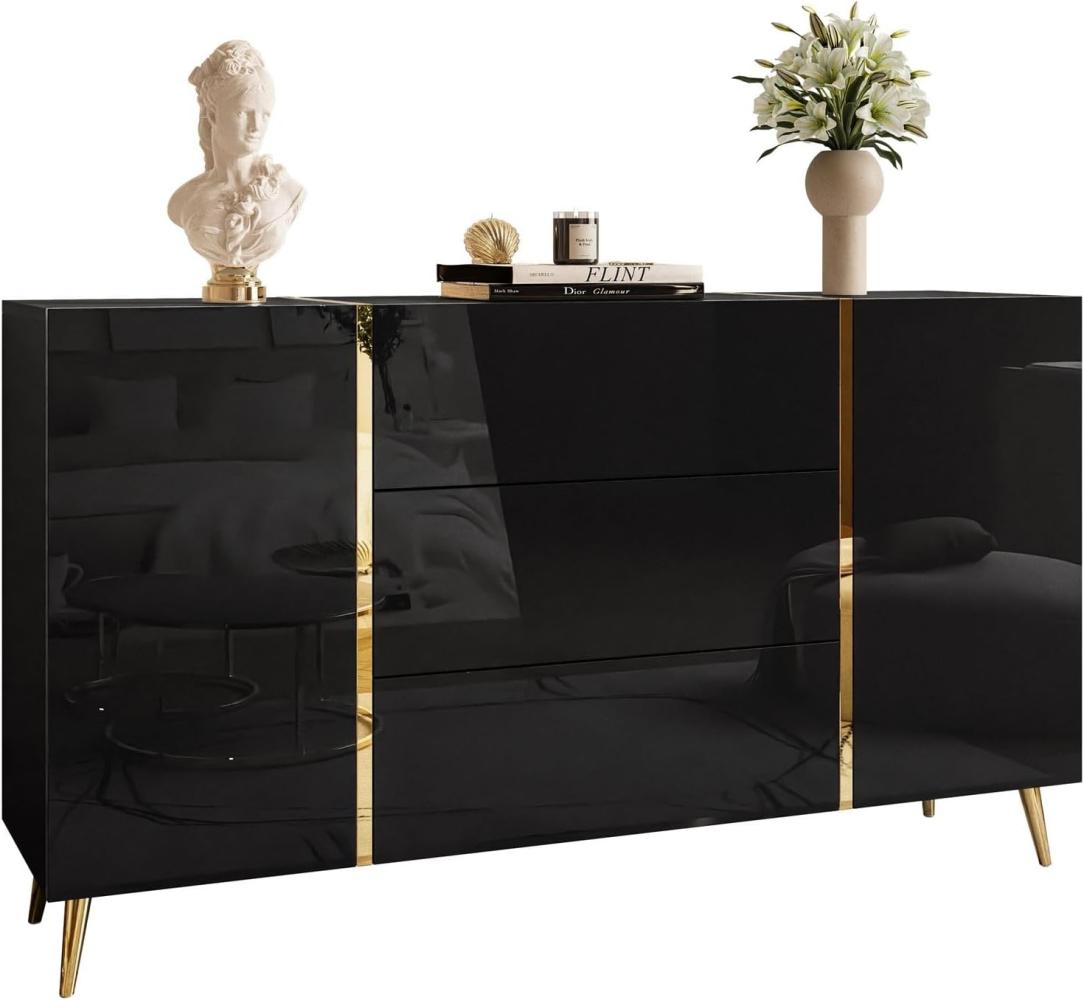 Lookway Kommode ONYX goldene Beine Hochglanz Push-Open / Goldgriffe 158 cm Bild 1