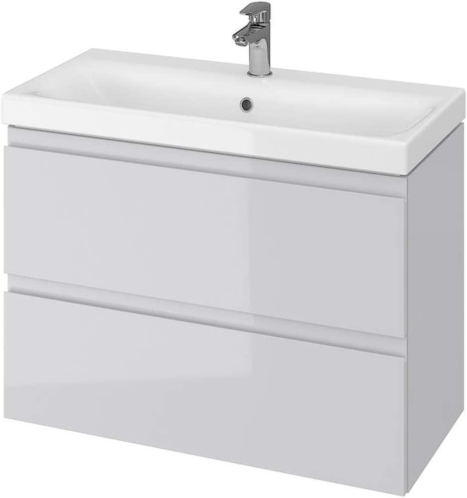 VBChome Badmöbel 80 cm Grau Waschbecken mit Unterschrank Waschtisch 2-Schubladen Moduo Bild 1