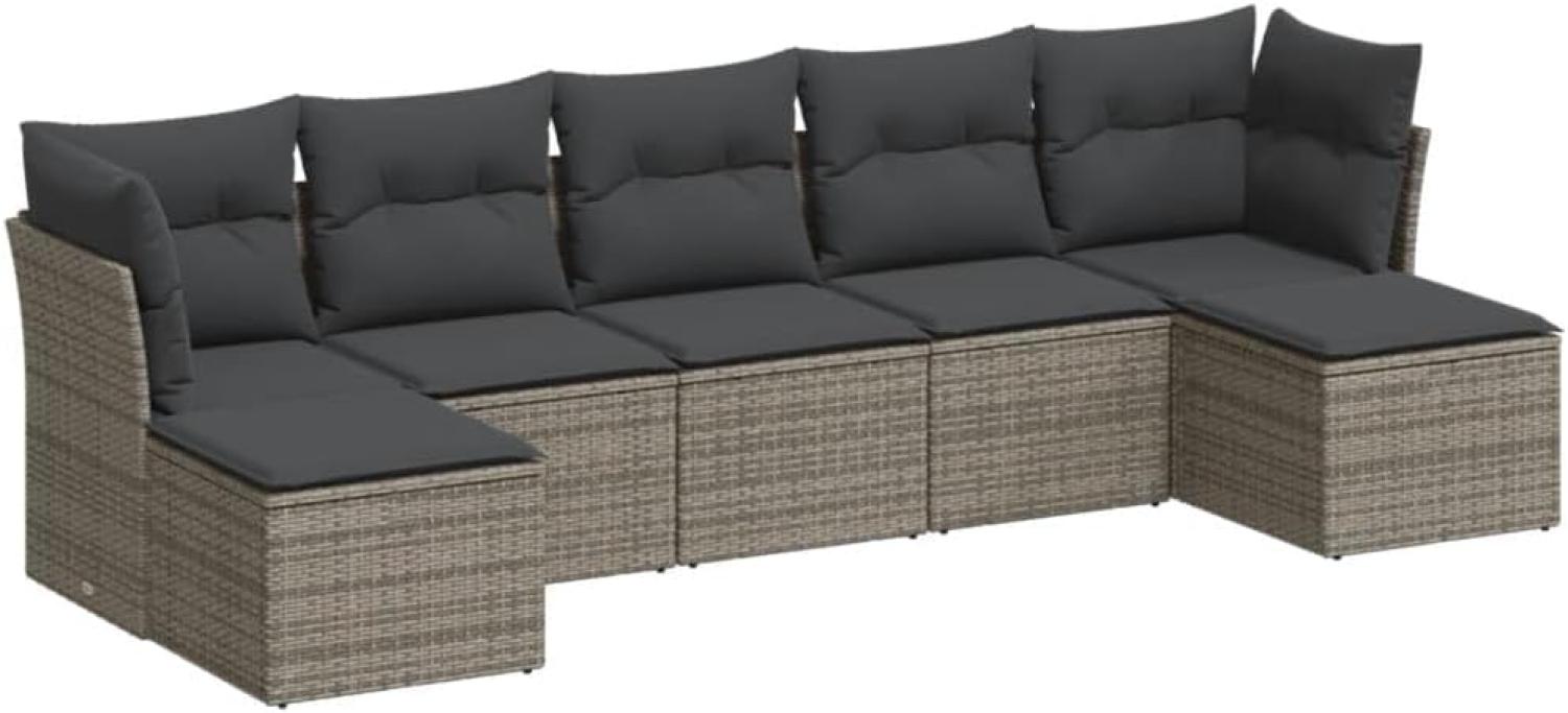 vidaXL 7-tlg. Garten-Sofagarnitur mit Kissen Grau Poly Rattan 3249869 Bild 1