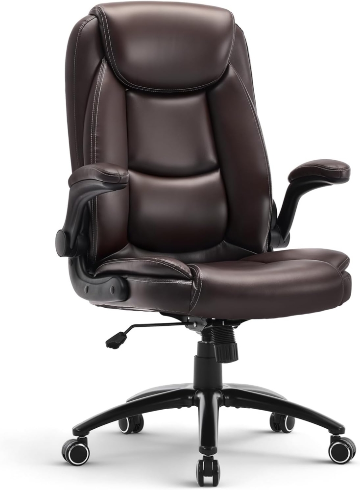 COLAMY Bürostuhl Ergonomisch, Ergonomischer Büro 360° Drehstuhl für Office, Chefsessel Stuhl mit Hochklappbaren Armlehnen, Verstellbarer Rückenlehne, Höhe & Kippspannung, 136KG Kapazität, Braun Bild 1