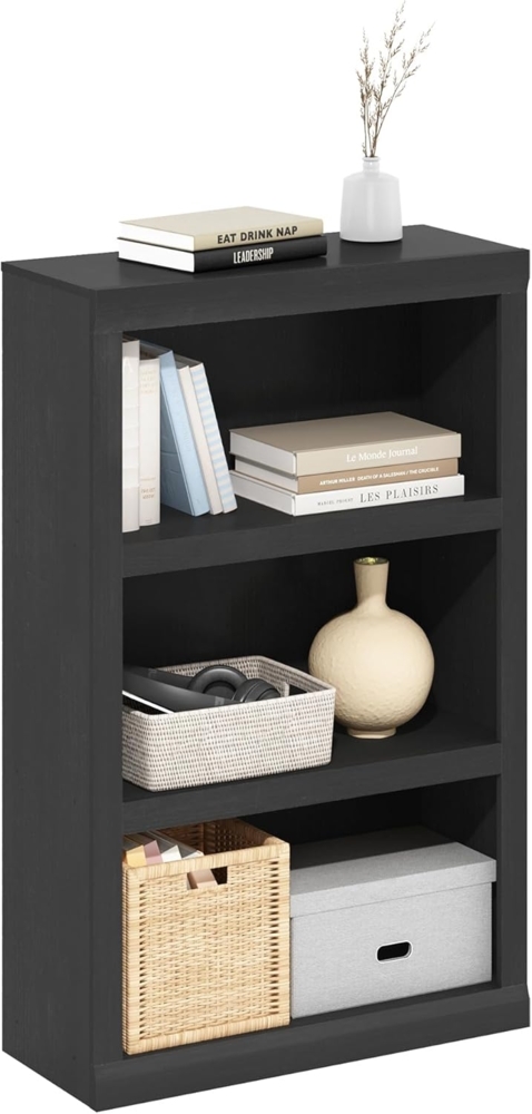 Furinno Rail 3-stufiges Bücherregal mit offenem Regal, Schwarzes Holz Bild 1