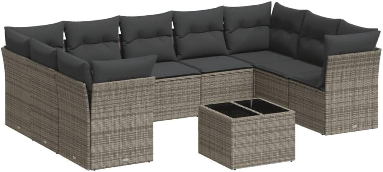 vidaXL 10-tlg. Garten-Sofagarnitur mit Kissen Grau Poly Rattan 3218140 Bild 1