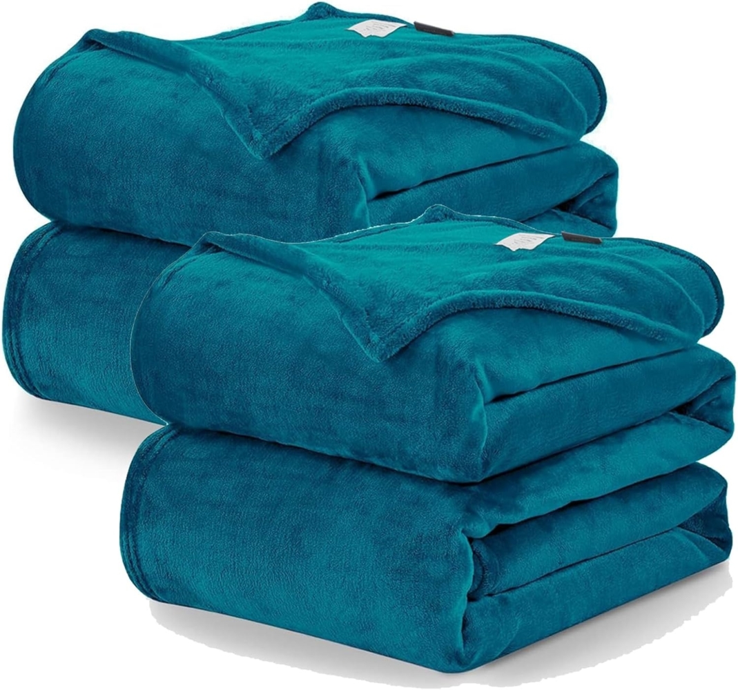 WAVVE Kuscheldecke Flauschig 2er Set Decke Fleecedecke - 2 Stücke Set Sofadecke 150x200 cm Warm Wohndecke Couchdecke, Türkis Decke Weich Sofaüberwurf XL Bild 1