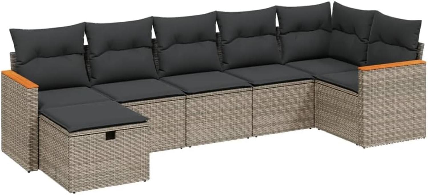 vidaXL 7-tlg. Garten-Sofagarnitur mit Kissen Grau Poly Rattan 3265316 Bild 1