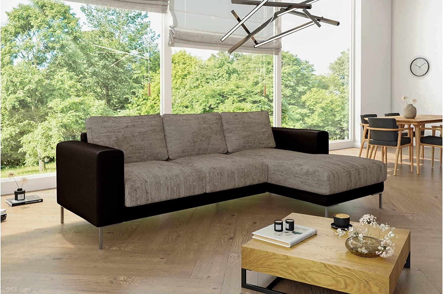 Stylefy Aversa Ecksofa Strukturstoff BERLIN Kunstleder MADRYT Hellbraun Dunkelbraun Rechts Bild 1