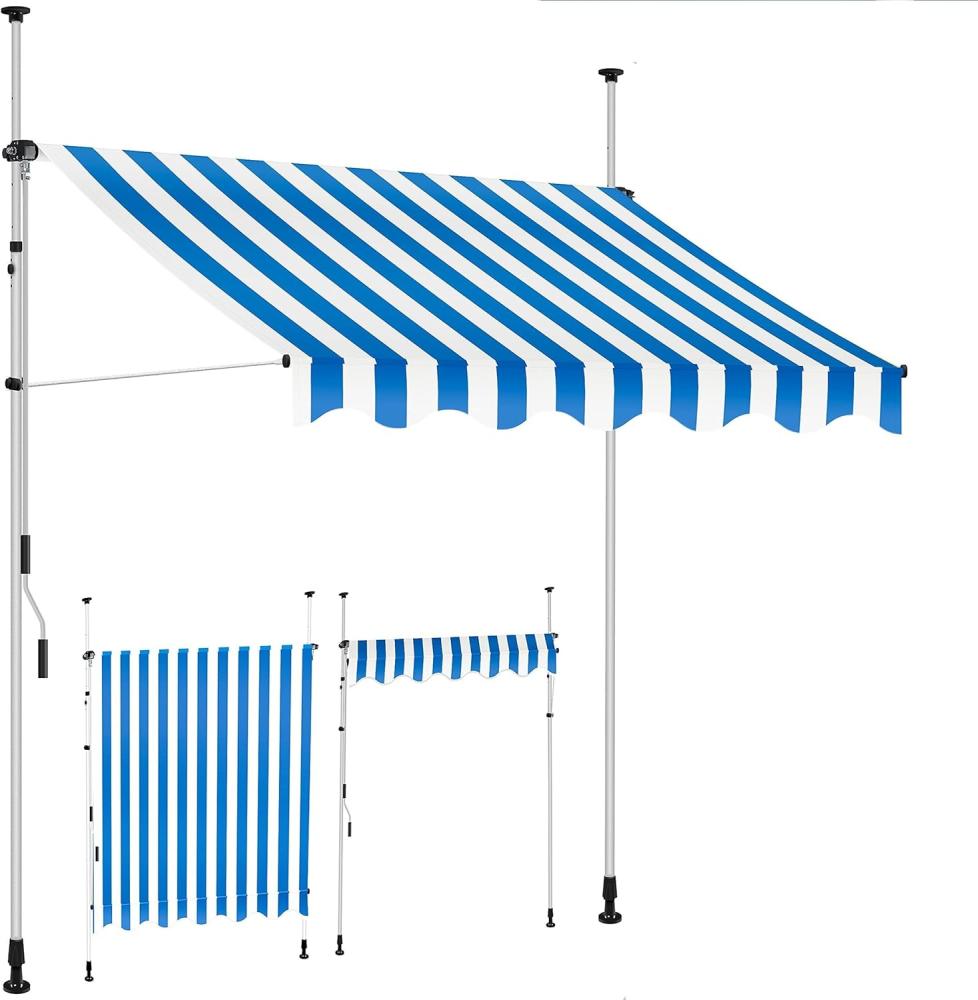 KESSER® Klemmmarkise mit Handkurbel Balkon, Balkonmarkise ohne Bohren, UV-beständig höhenverstellbar wasserabweisend, Sonnenschutz, Terrassenüberdachung, einfache Montage 200cm Bild 1