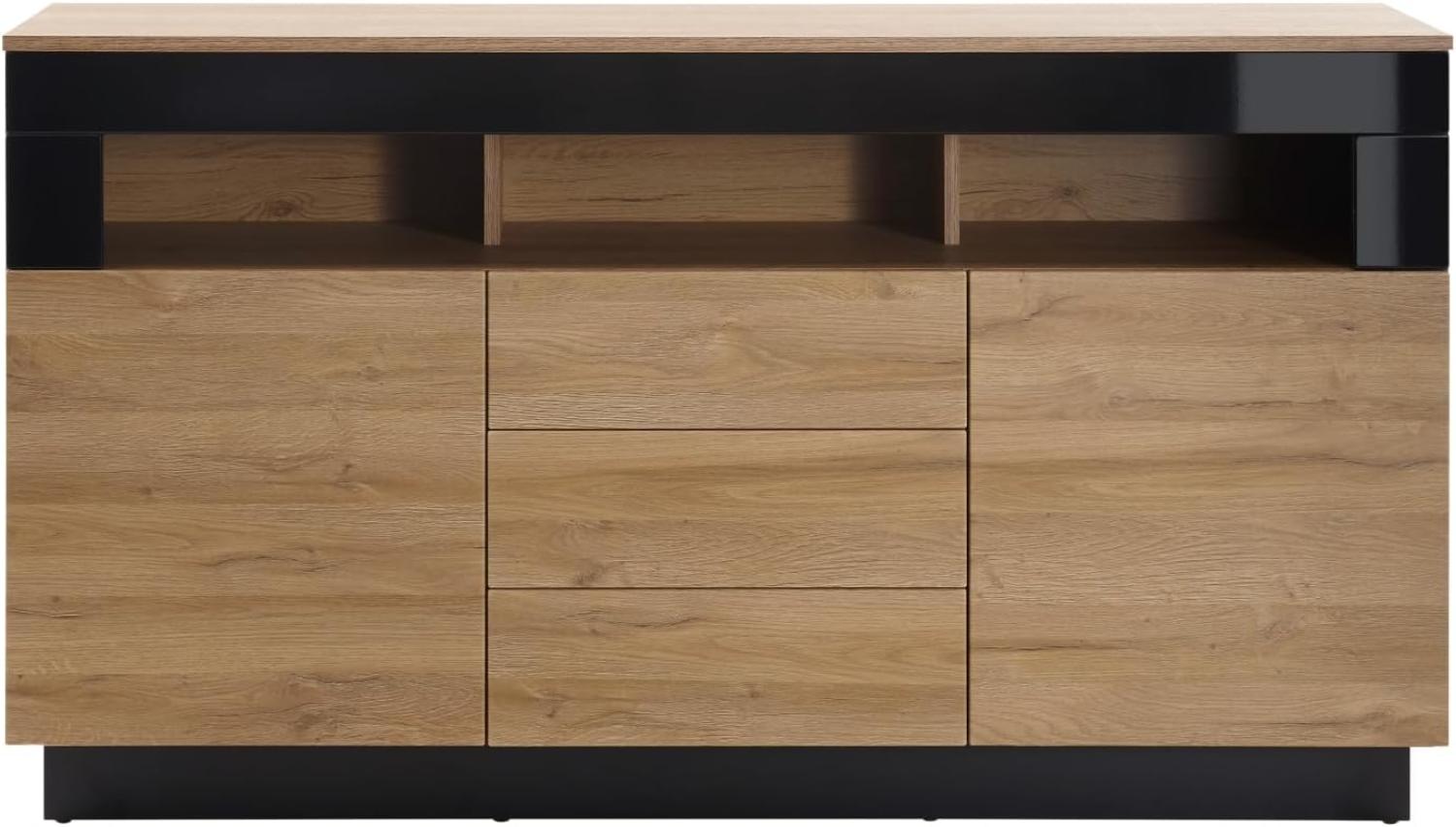 Sideboard Savanna in Eiche und schwarz Hochglanz 149 x 85 cm Bild 1