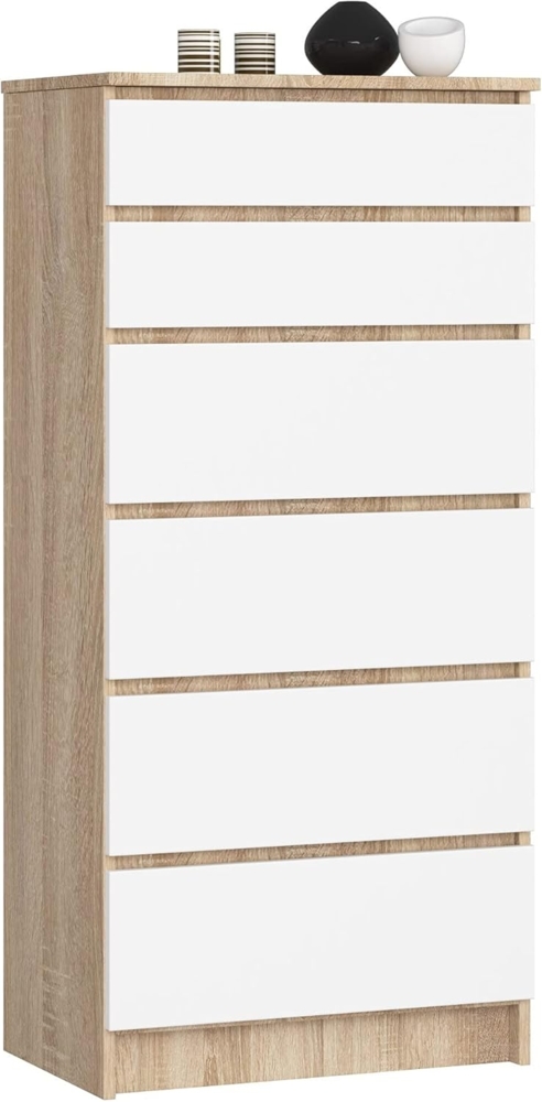 Home Collective Kommode 60 cm breit Holz Highboard Sideboard für Flur Schlafzimmer Wohnzimmer (Kommode Schlafzimmer Kommode mit Schubladen Holz Schrank), Kinderzimmer Organizer, 130 cm hoch mit 6 Schubladen sonoma-weiß Bild 1