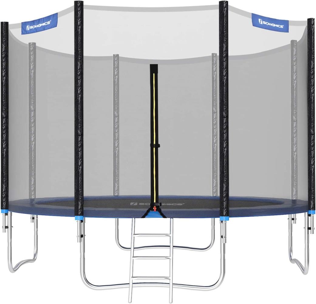 Songmics Trampolin mit Sicherheitsnetz, Leiter und gepolsterten Stangen, Stahl blau, Ø 366 cm Bild 1