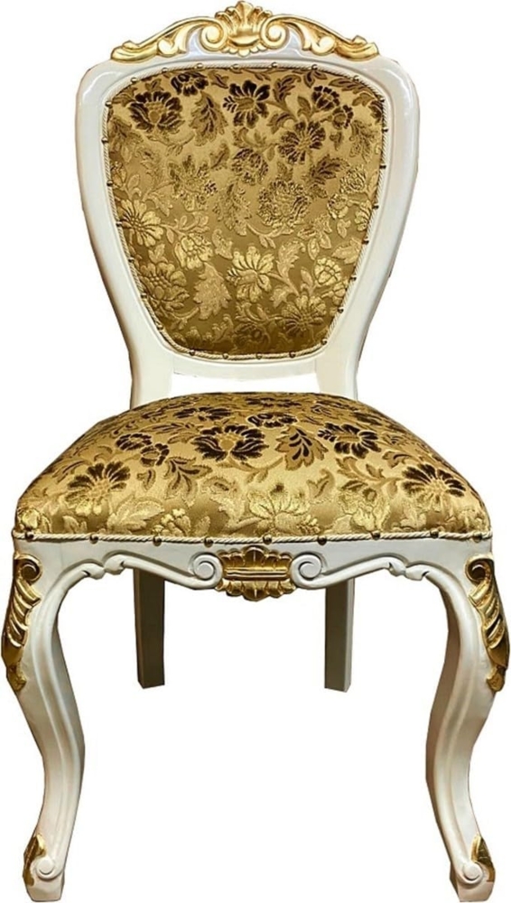 Pompöös by Casa Padrino Luxus Barock Esszimmerstuhl Gold Bouquet Muster / Creme-Weiß / Gold - Pompööser Barock Stuhl designed by Harald Glööckler - Barock Esszimmer Möbel Bild 1