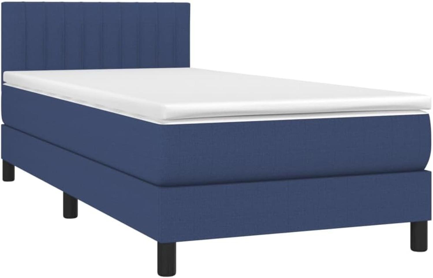 vidaXL Boxspringbett mit Matratze & LED Blau 90x200 cm Stoff 3133291 Bild 1