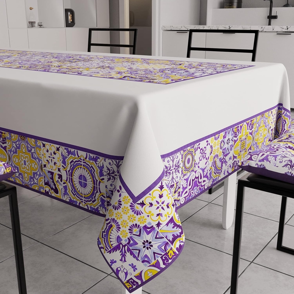 PETTI Artigiani Italiani - Schmutzabweisende Tischdecke, rechteckig, geometrisches Design, Vietri Viola X24-Sitzer (140x450 cm), 100% Made in Italy Bild 1