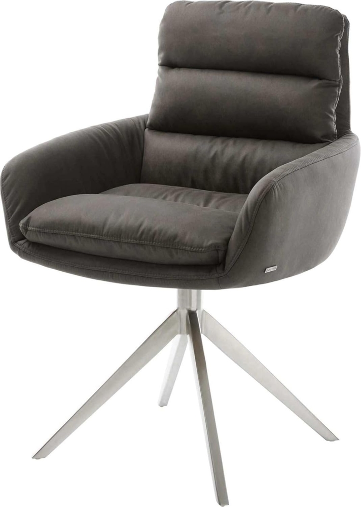 Drehstuhl Abelia-Flex mit Armlehnen Mikrofaser Anthrazit Vintage Kreuzgestell breit Edelstahl 360° drehbar Wippfunktion Bild 1