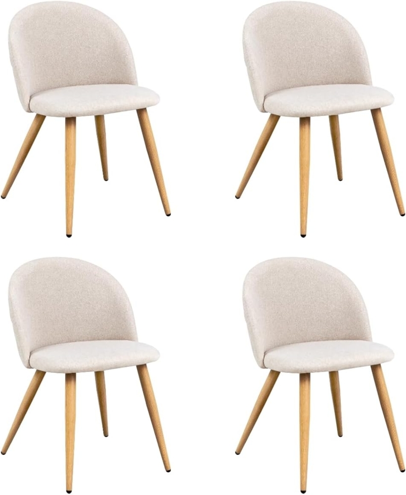 FurnitureR Set von 4 Esszimmerstühlen Weiche Stühle Küchenstühle, Komfort Fleece Stoff Sitz für Esszimmer Wohnzimmer Lounge Home, Beige Bild 1