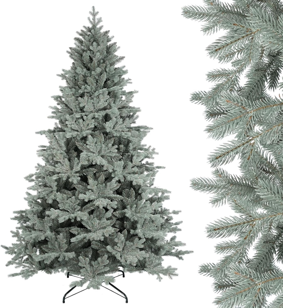 SALCAR 210 cm Künstlicher Weihnachtsbaum aus 80% PE, Natürliche Blaugrau Tanne, Christbaum mit Schnellaufbau-Klappsystem und Metallständer Bild 1