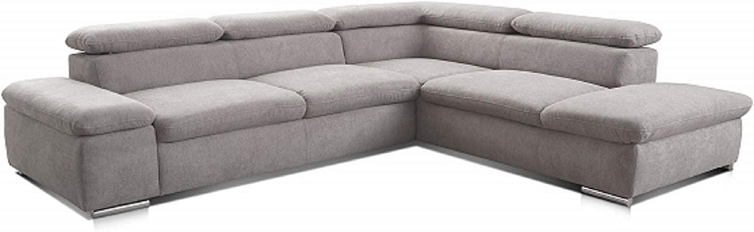 Cavadore Ecksofa Alkatraz / L-Form Sofa groß mit Ottomanen rechts und verstellbaren Kopfteilen / Modernes Design und hochwertiger Webstoff-Bezug / Maße: 272 x 73 x 226 / Farbe: Hellgrau (Paris silver) Bild 1