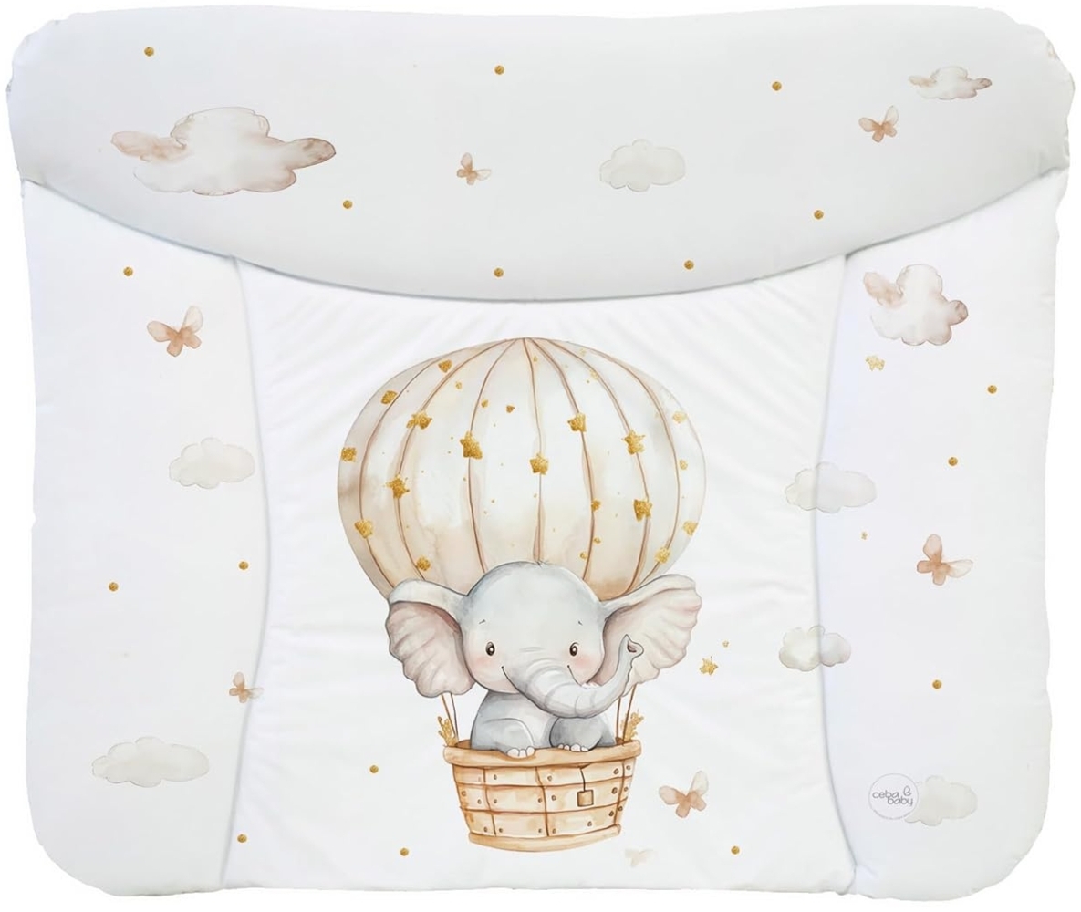 Ceba Baby® weiche Wickelauflage 75x72 cm - Baby Wickelunterlage - Wickeltischauflage für Junge und Mädchen - Wasserdicht, abwaschbar - OEKO-TEX® Standard 100 - Made in EU - Elefant im Ballon Bild 1