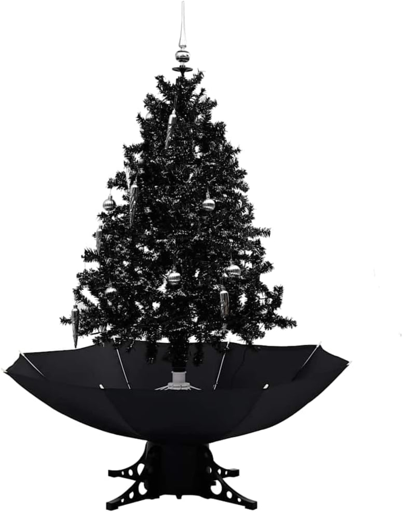 vidaXL 'Schneiender' Weihnachtsbaum mit Schirmfuß, Schneefall, Kugeln & LED-Lampen , Schwarz, 140 cm Bild 1