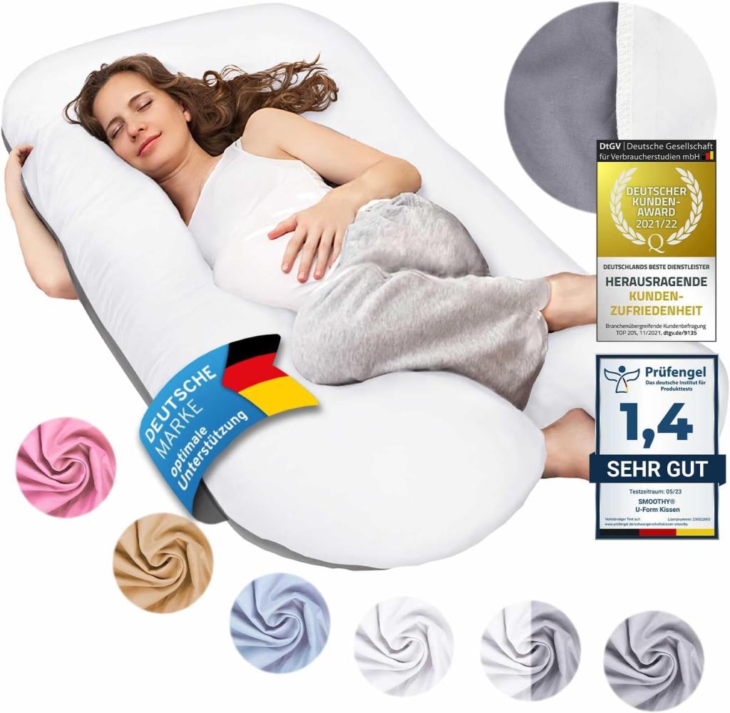 SMOOTHY Schwangerschaftskissen, Seitenschläferkissen, Lagerungskissen, Baby-Kissen & Stillkissen in U-Form mit abnehmbarem & waschbarem Bezug aus 100% Baumwolle (Junior XL, 120 x 70 cm, Duo) Bild 1