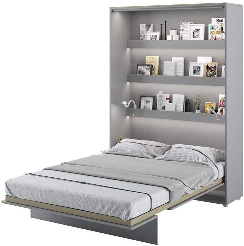 MEBLINI Schrankbett Bed Concept - BC-01 - 140x200cm Vertikal - Grau Matt - Wandbett mit Lattenrost - Klappbett mit Schrank - Wandklappbett - Murphy Bed - Bettschrank Bild 1