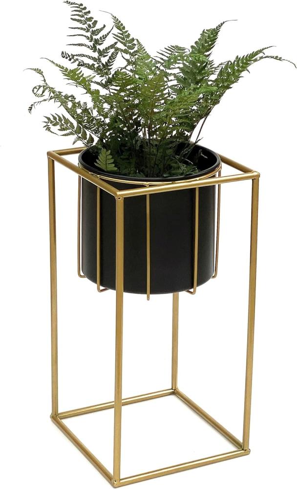 DanDiBo Blumenhocker mit Topf Metall Gold Schwarz Eckig S 45 cm Blumenständer 96035 Blumensäule Modern Pflanzenständer Pflanzenhocker Bild 1