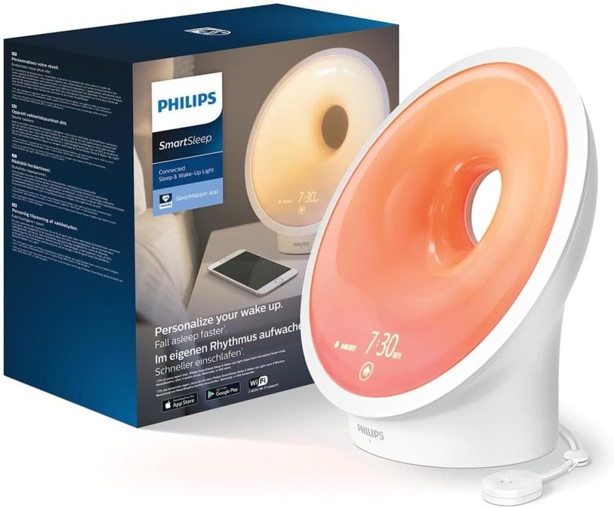 Philips Connected Sleep & Wake-up Light, Ambitrak-Umweltsensor, wählen Sie Licht, Töne und Musik aus, Mitternachtslicht, Entspannungs- und Atemfunktion, SleepMapper-App WIFI (Modell HF3671/01) Bild 1