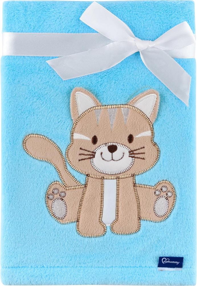 Be Mammy Kuschlige Babydecke Kuschel Decke Tagesdecke mit 3D Applikation 76 x 102 cm BE20-168 (Blau - Katze) Bild 1